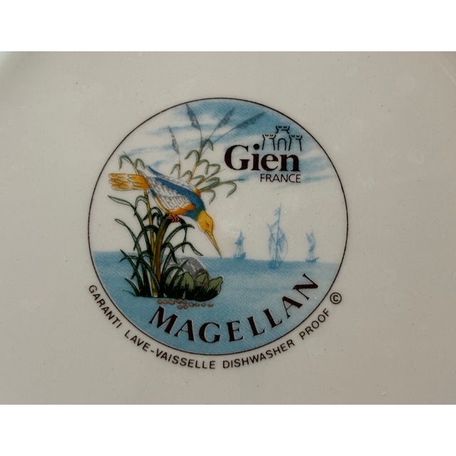 Vintage Chinoiserie Gien Faiencerie "Magellan" Rim Soup Plates- Set of 12 For Sale In San Diego - Image 6 of 11