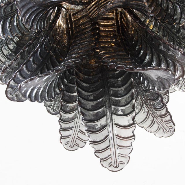 Large Suspension Chandelier with Gray Murano Glass Leaves, 1990s For Sale - Image 10 of 11