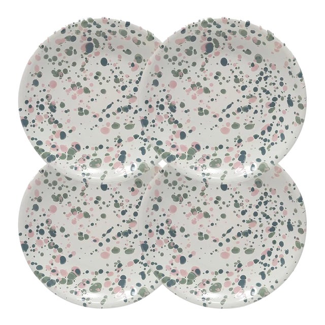 Crow Canyon Home Enamelware, Catalina 8.25" Coupe Salad Plates in Mint Hibiscus - Set of 4 For Sale