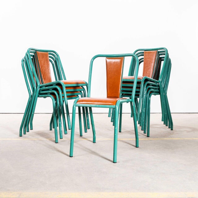 Tan Rexine T37 Dining Chairs with Sea Green Frames from Tolix, 1950s, Set of 10 For Sale - Image 13 of 13