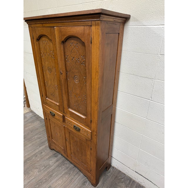 Brown Antique Victorian Early American Quarter Sawn Oak Pie Safe For Sale - Image 8 of 16