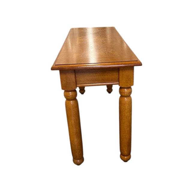 1990s Oak Parquet Top Writing Desk / Console Table With Turned Legs and Drawer For Sale - Image 10 of 12