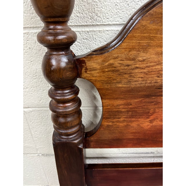 This is a beautiful vintage traditional Full sized poster bed headboard crafted in rich mahogany-toned wood with elegant...