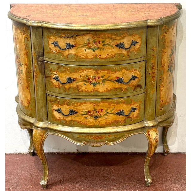 Late 19th Century Venetian Polychromed Chest/Commode with Marbleized Cartouche Top Measurements: Overall: 31.5" W × 15.5"...