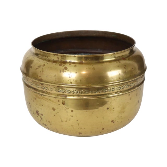 Gold Large French Brass Repoussé Planter Pot For Sale - Image 8 of 16