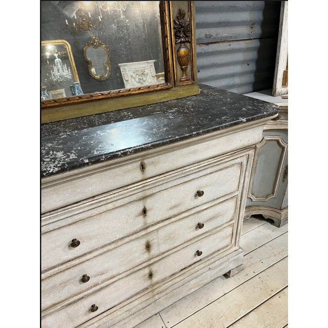French. Louis Philippe Gray Marble Top Painted Commode - 19th C For Sale - Image 4 of 8