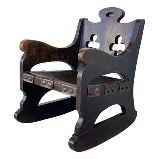 20th Century Carved Walnut Spanish Rocking Chairs Featuring Ace of Clubs For Sale