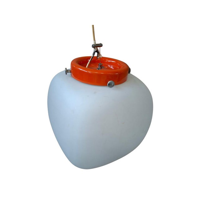 Vintage Space Age Pendant Lamp in Opal Glass and Orange Metal, 1970s For Sale - Image 3 of 11