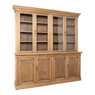 Mid-19th Century Large French Bleached Oak Bookcase Display Cabinet For Sale