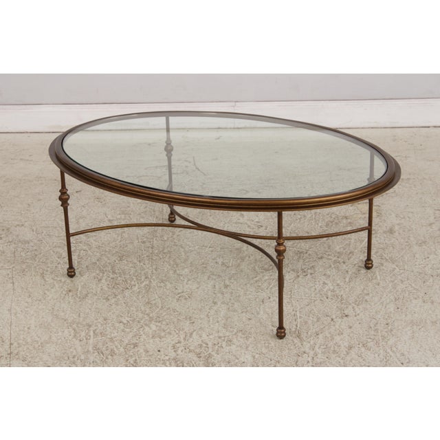 Traditional Oval Glass Top Decorator Coffee Cocktail Table For Sale - Image 3 of 15