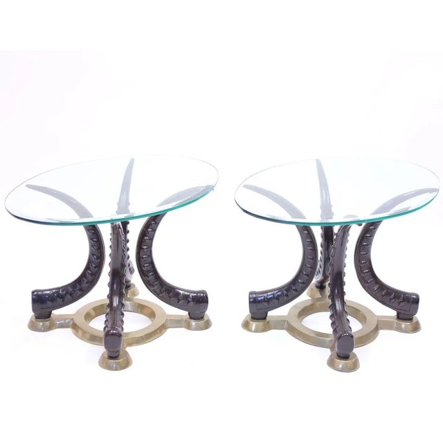 Vintage Brass & Faux Tusks Side or Coffee Tables, 1970s, Set of 2 For Sale - Image 6 of 15