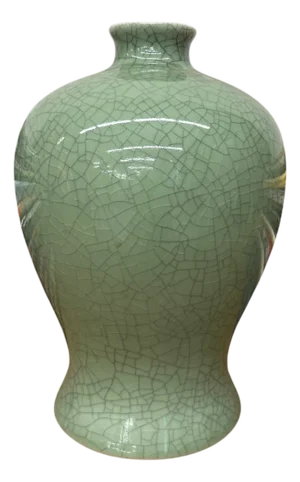Green Crackle Ceramic Vase with Classic Curved Silhouette