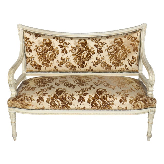 Antique French Louis XVI Style Distressed Painted Settee For Sale
