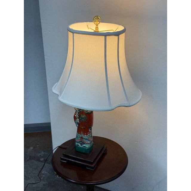 Vintage Chinese Famille Rose Porcelain Court Figure Table Lamp For Sale - Image 10 of 12