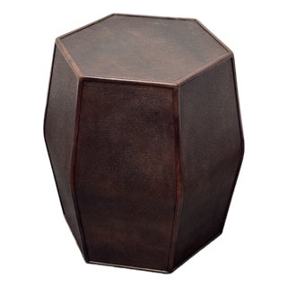 Hexagonal Embossed Leather Side Table, Vintage For Sale