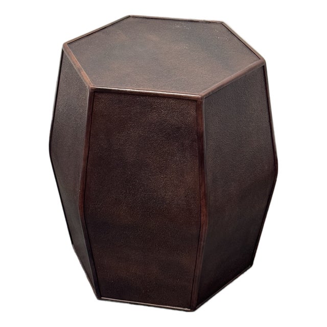 Hexagonal Embossed Leather Side Table, Vintage For Sale