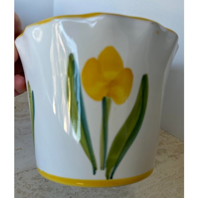 Shabby Chic Vintage Italian Hand Painted Terracotta Pottery Cache Pot Planters - Pair For Sale - Image 3 of 6