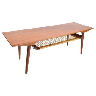 Coffee Table in Teak with Paper Cord Shelf, Denmark, 1960s For Sale