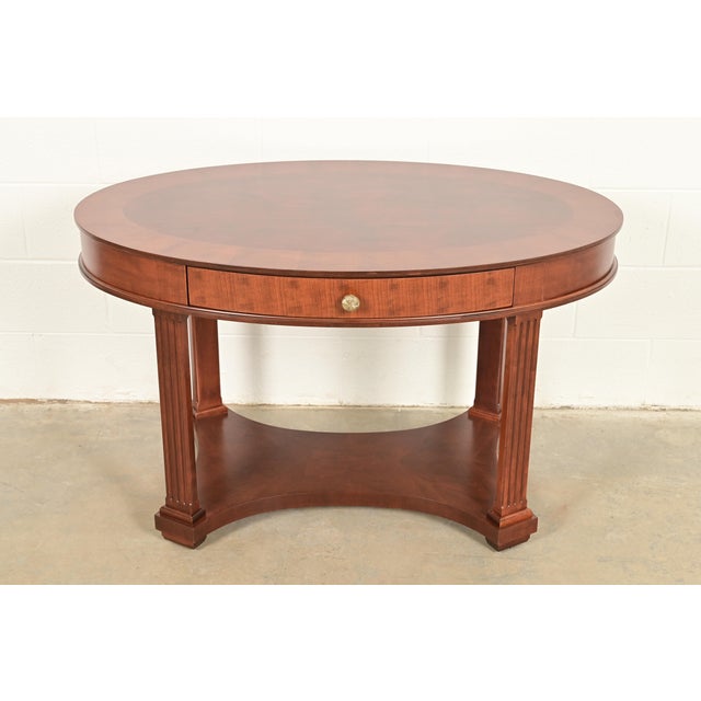 Baker Furniture French Empire Carved Cherry and Burl Wood Library Table or Center Table, Newly Refinished For Sale - Image 15 of 15