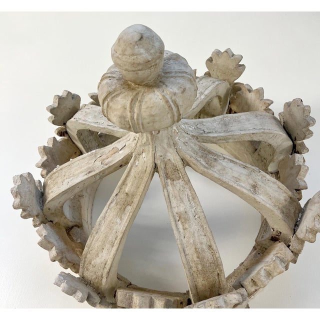 Antique French Carved Wood Distressed Canopy Crown For Sale - Image 4 of 11