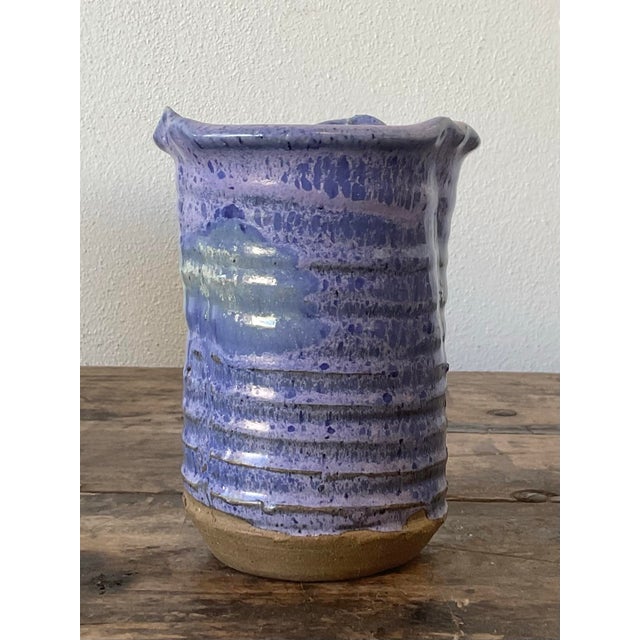Lavender Vintage Original Studio Pottery Drip Glaze Vase For Sale - Image 8 of 12