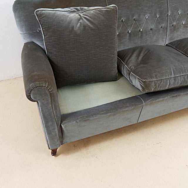 Vintage Gray Velvet Sofa For Sale - Image 3 of 9
