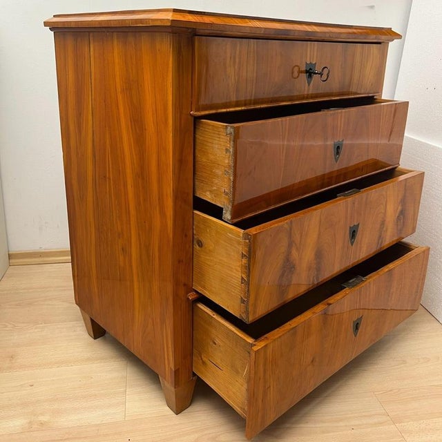 Biedermeier Ebonized Chest of Drawers in Cherry Veneer, South Germany, 1830 For Sale - Image 3 of 18