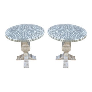 Inlaid Round Side Tables – A Pair For Sale