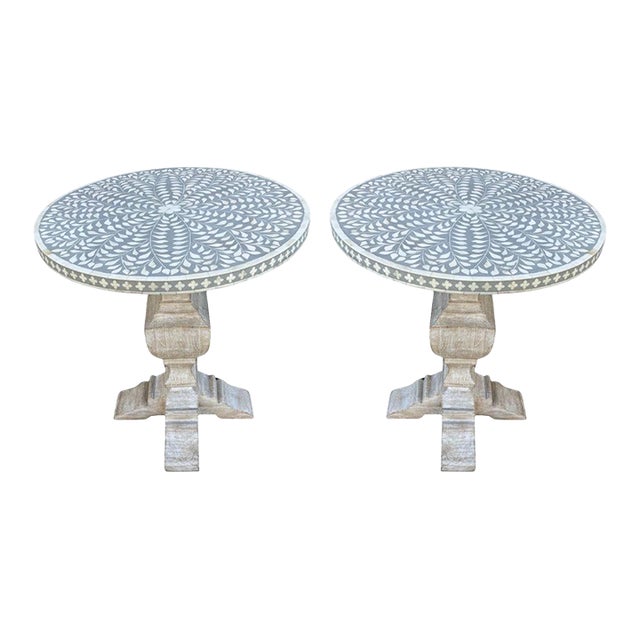 Inlaid Round Side Tables – A Pair For Sale