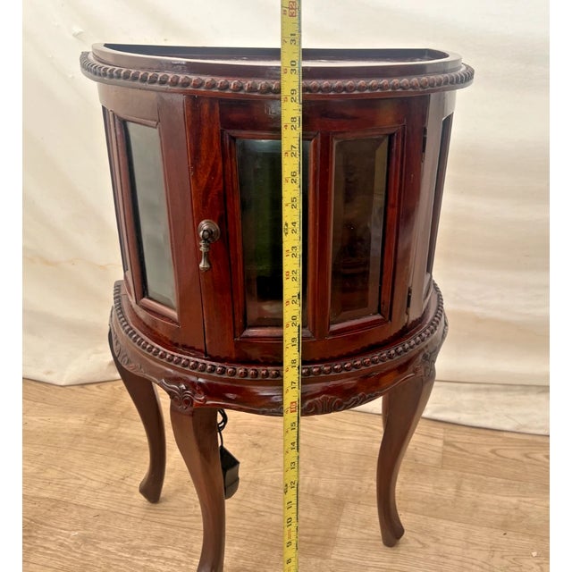 1950s China Cabinet Demilune Half Moon Shape Curio Display, Lighted, Beveled Glass 1a For Sale - Image 10 of 13