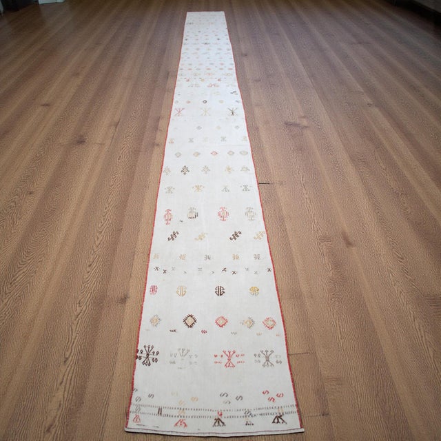 1950s Vintage Hand Woven Kilim Runner Rug Flat Weave Cotton Stair Runner - 2'2 X 22'6" For Sale - Image 4 of 15