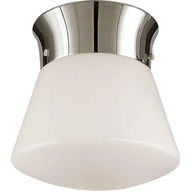 Perry Ceiling Light in Polished Nickel Designer: Thomas O'Brien Canopy: 7.25" Round Mounting: Flush Shade Detail: White...