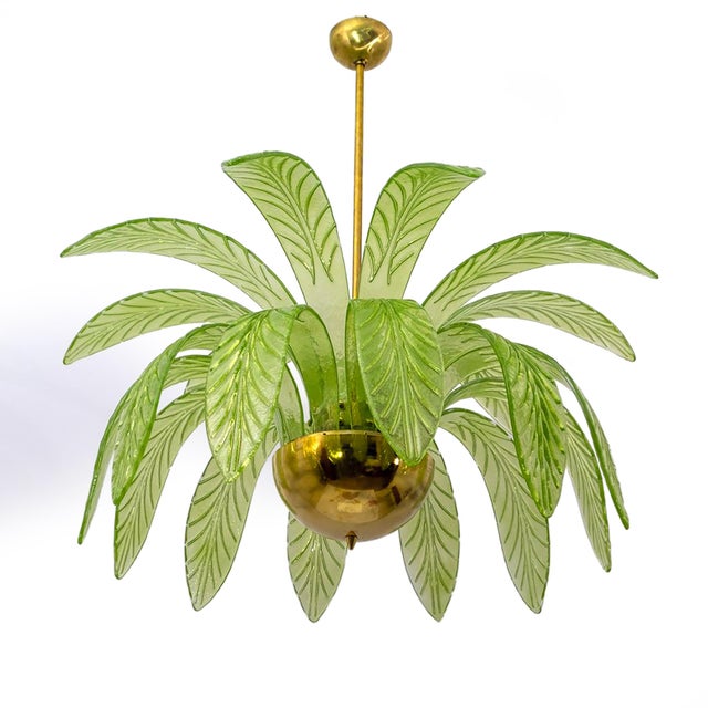 Mid-Century Modern Mid-Century Modern Palm Leaf Chandelier in Murano Glass and Brass from Maestri Muranesi, 2000 For Sale - Image 3 of 9