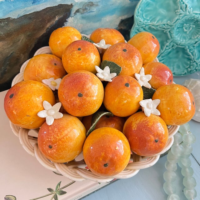Realism Mid 20th Century Casa Pupo Spanish Ceramic Basket of Oranges For Sale - Image 3 of 12