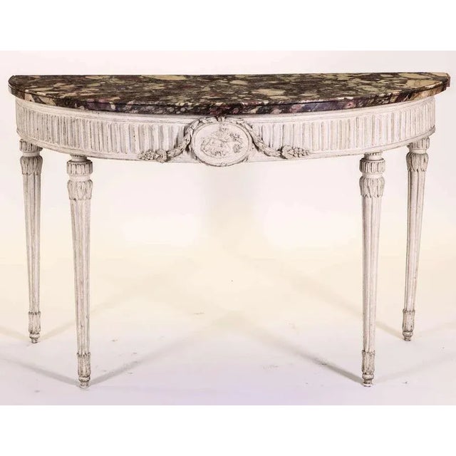18th-Century Louis XVI Italian Demilune Ivory Painted Console Table For Sale - Image 3 of 11