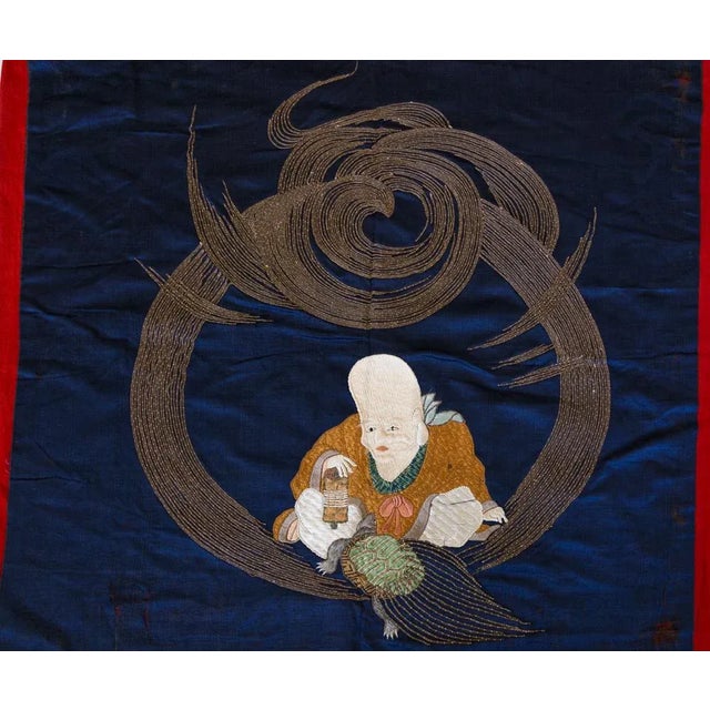 Textile 19th C. Japanese Fukusa Goldwork Embroidery Turtle Antique Silk Textile For Sale - Image 7 of 9