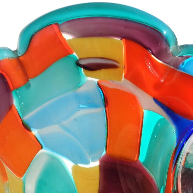 Mid 20th Century Vintage Murano Rainbow Colors Pezzato Design Italian Art Glass Mid Century Centerpiece Bowl For Sale - Image 5 of 7