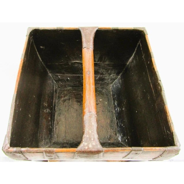 Late 19th Century Antique Chinese Primitive Wood and Iron Rice Grain Harvest Basket Bucket Trug For Sale In Miami - Image 6 of 9