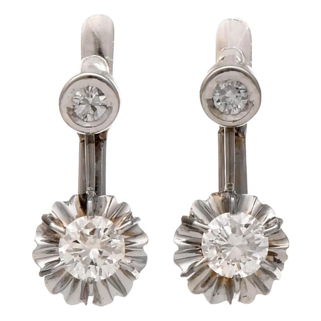 14KW Vintage Diamond(0.80) Buttercup Drop Earrings, 2 pieces For Sale