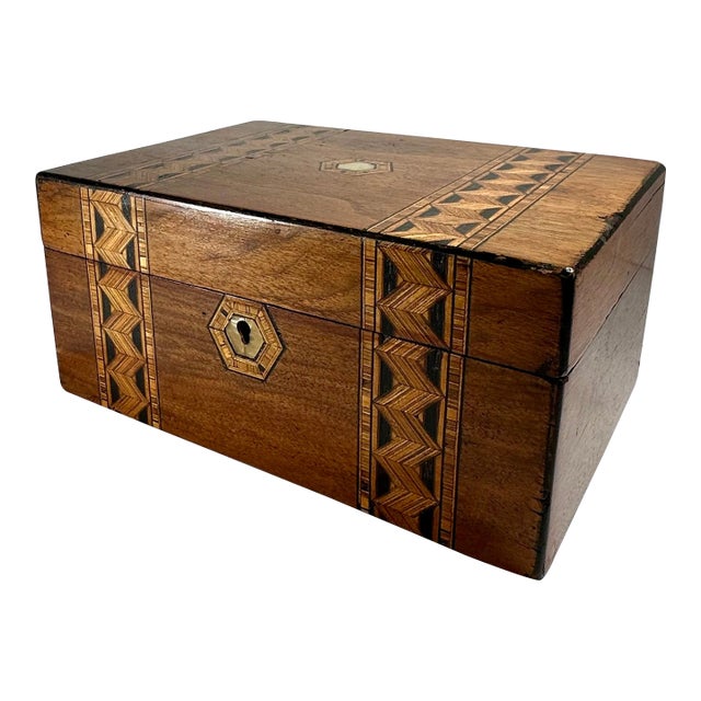 Victorian Black Walnut Tunbridge Ware Tea Caddy Box, Circa 1880. For Sale