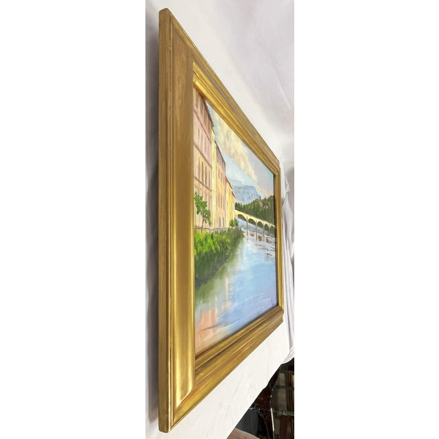 Gold Signed Original Acrylic Painting by Karen Reinhart (American, 1938-2023) Titled 'The Bridge' For Sale - Image 8 of 12