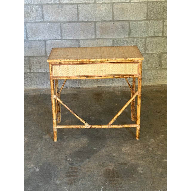 1970s British Colonial Style Burnt Bamboo, Cane, and Rattan Desk or Console For Sale - Image 10 of 12