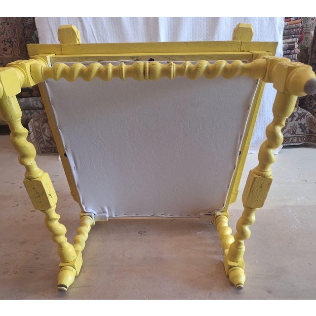 Antique Victorian Renaissance Revival Carved Wood Cane Armchair in Yellow For Sale In Los Angeles - Image 6 of 10