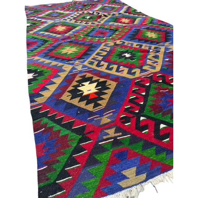 1960s Vintage Denizli Handwoven Textile Art, 10x6 Large Anatolian Tribal Flatweave, Pristine Wool Tapestry, Archive Heirloom Decor For Sale - Image 5 of 9