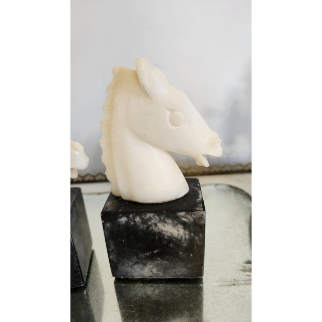 1960s Vintage Carved Marble Horse Head Bookends, Pair For Sale - Image 5 of 18