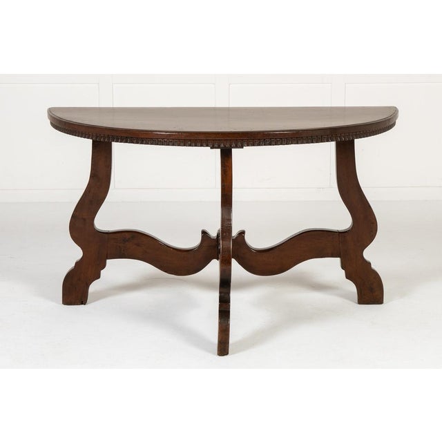 18th Century Italian Walnut Demi Lune Console Tables, Set of 2 For Sale - Image 3 of 10