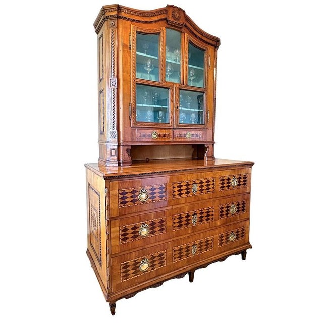 18th Century Inlaid and Carved Cherrywood Vitrine Buffet, 1790s, Set of 2 For Sale - Image 10 of 18