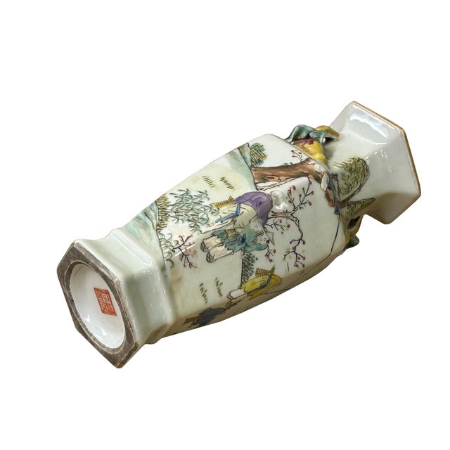 Chinese Scenery Graphic Hexagonal White Porcelain Art Vase For Sale In San Francisco - Image 6 of 15