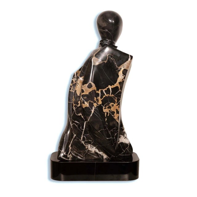 Late 20th Century Contemporary Black Marble Abstract Figurative Sculpture on Base Signed Lora Ross For Sale - Image 4 of 11