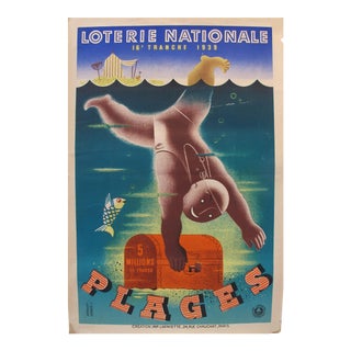 1939 French Art Deco Poster - Loterie Nationale Advertisement - 16e Tranche 1939 - Plages For Sale